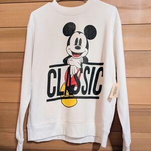 Disney White Crewneck Sweatshirt with Iconic Mickey
